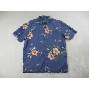 Quiksilver Shirt Mens Medium Blue Floral Button Up Waterman Hawaiian Camp*